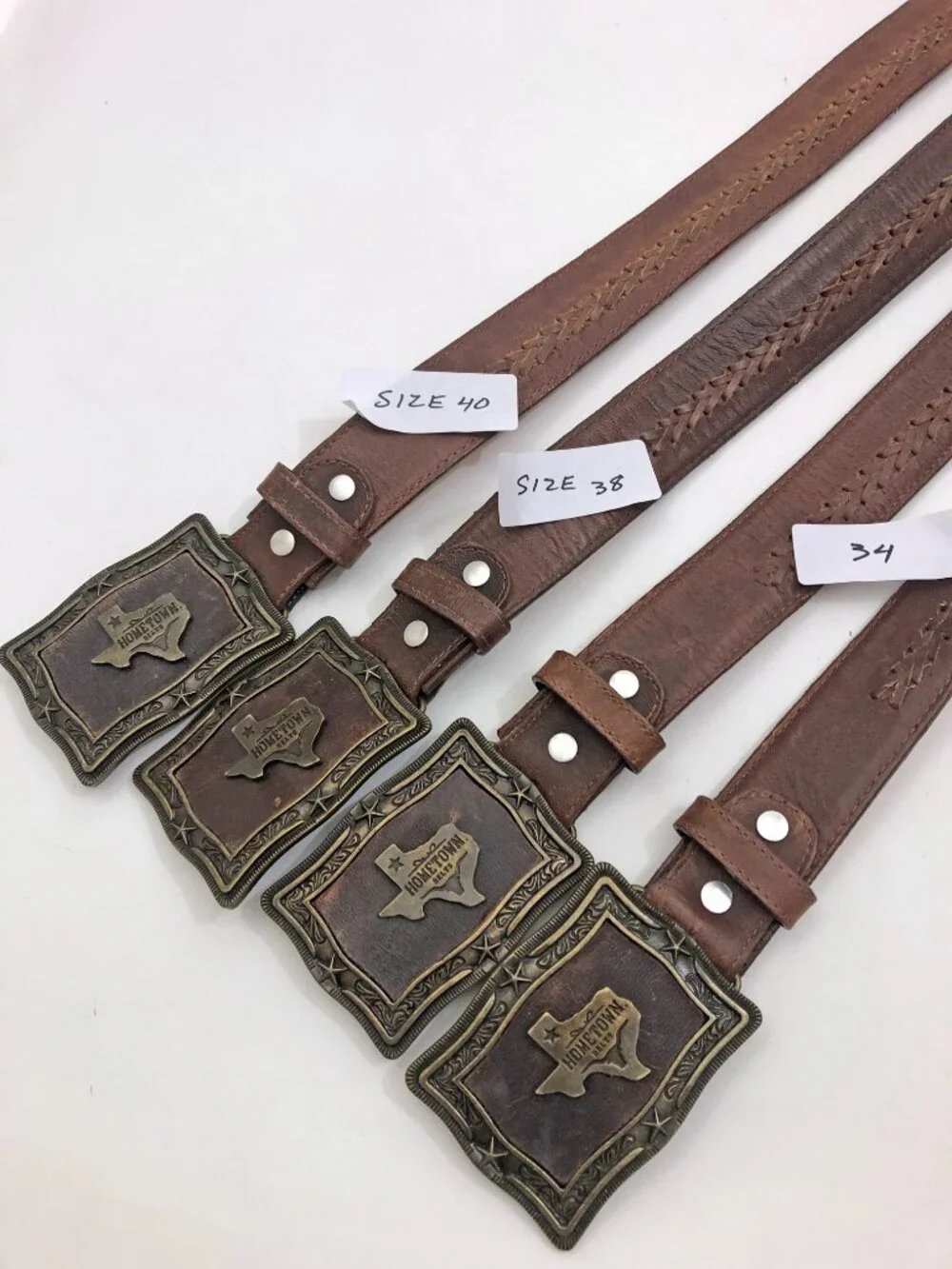 Hometown Leather Men's Women's Western Belt with Silver/Goldtone Buckle